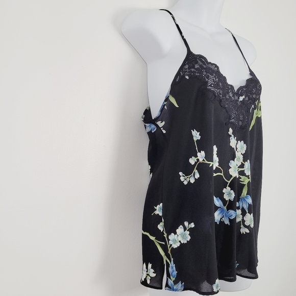 Oscar De Le Renta Pink Label Black Floral Lace Trim Y2k Slip Cami Size Medium - Picture 5 of 8